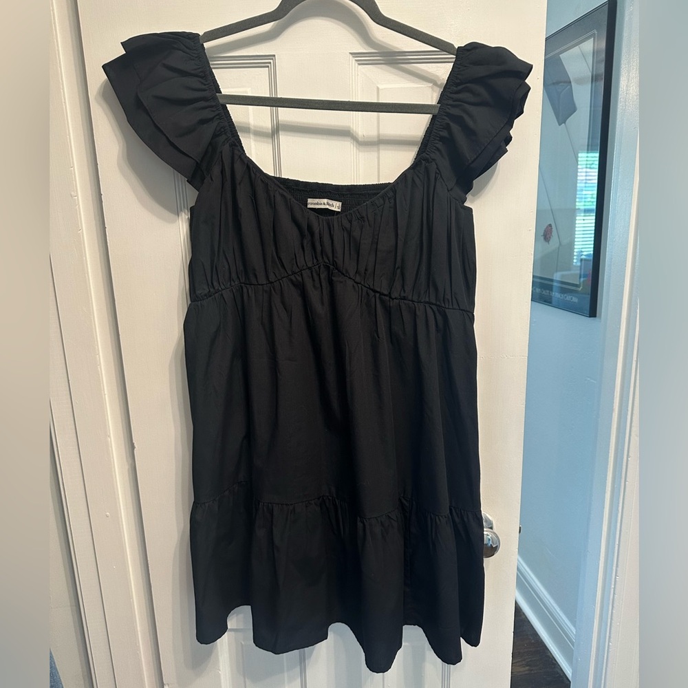 Abercrombie & Fitch Black Ruched Flutter Sleeve Mini Dress